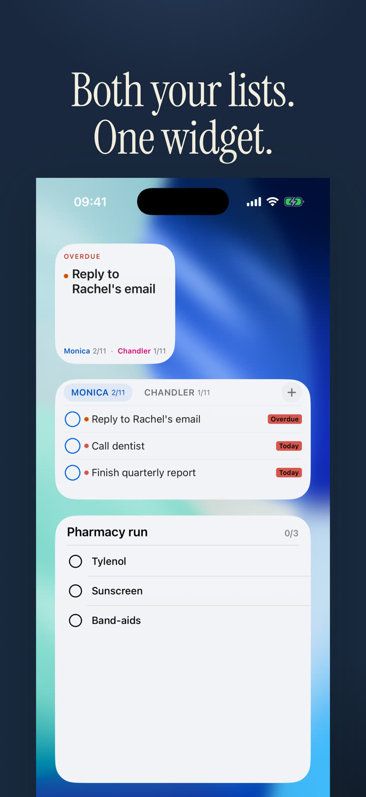 Halves widget showing shared lists on the Home Screen