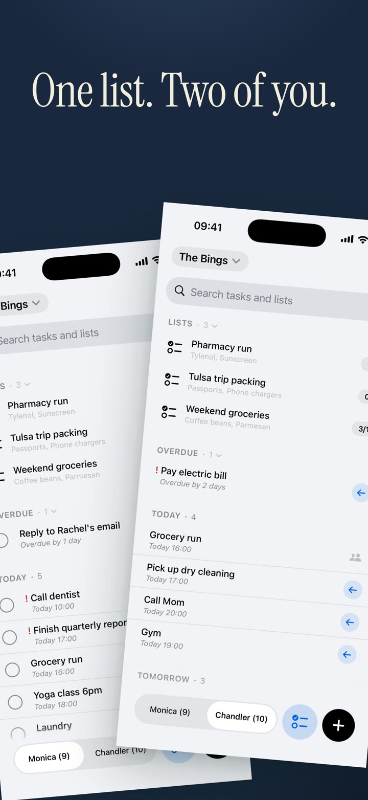 Halves showing two task views for shared work